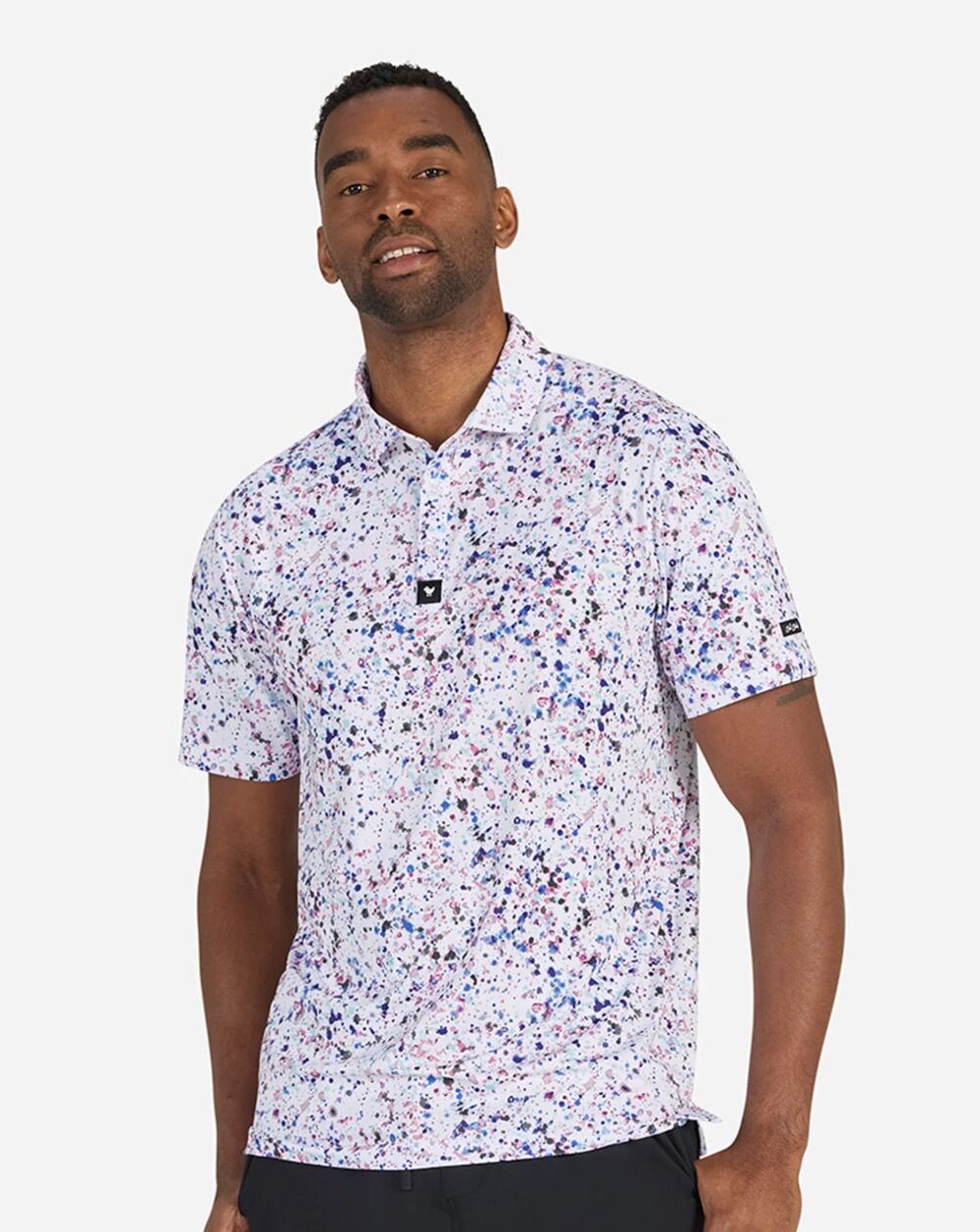 Bad Birdie Paint Splatter Men Golf Polo Shirt Size Medium White/Pink